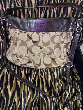 Coach Beige and Brown Signature Canvas Shoulder Bag